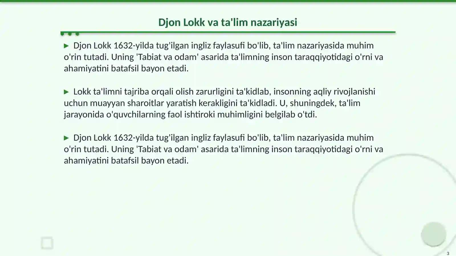 Formal ta'lim nazaryasiga Djon lokk 3