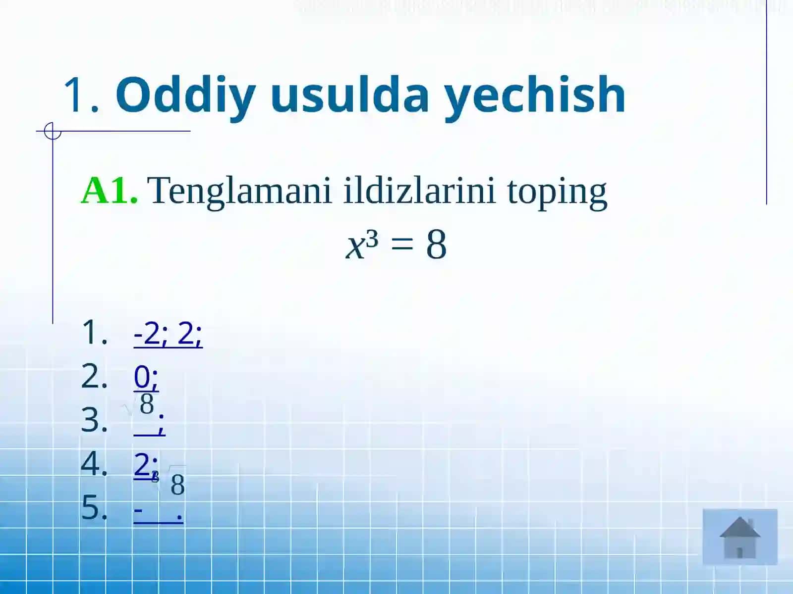 Uchinchi darajali tenglamalarni yechish usullari 3