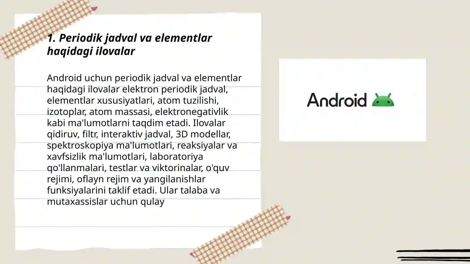 Androidlar uchun moʻljallangan kimyoga oid dasturlar 3
