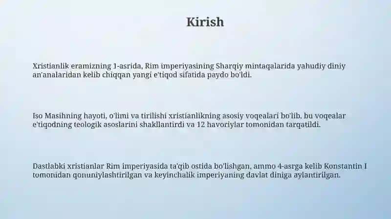 Xristianlik dini paydo bo'lishi, talimoti va aqidalari 3