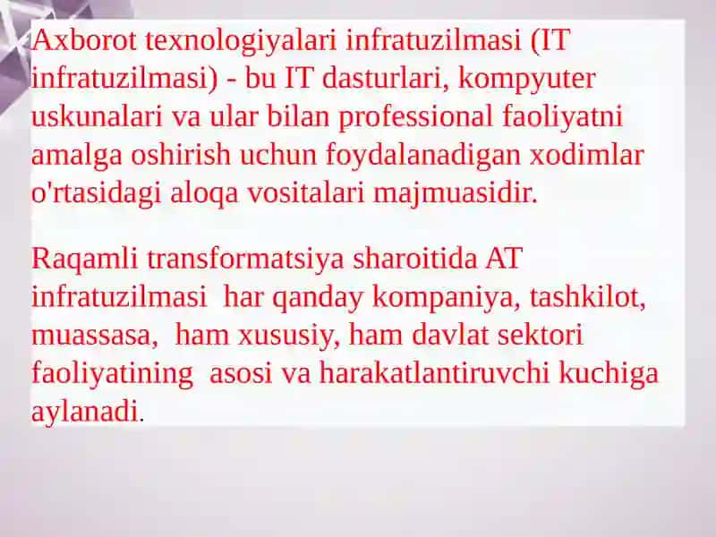 AXBOROT TEXNOLOGIYALAR INFRATUZILMASI. 3