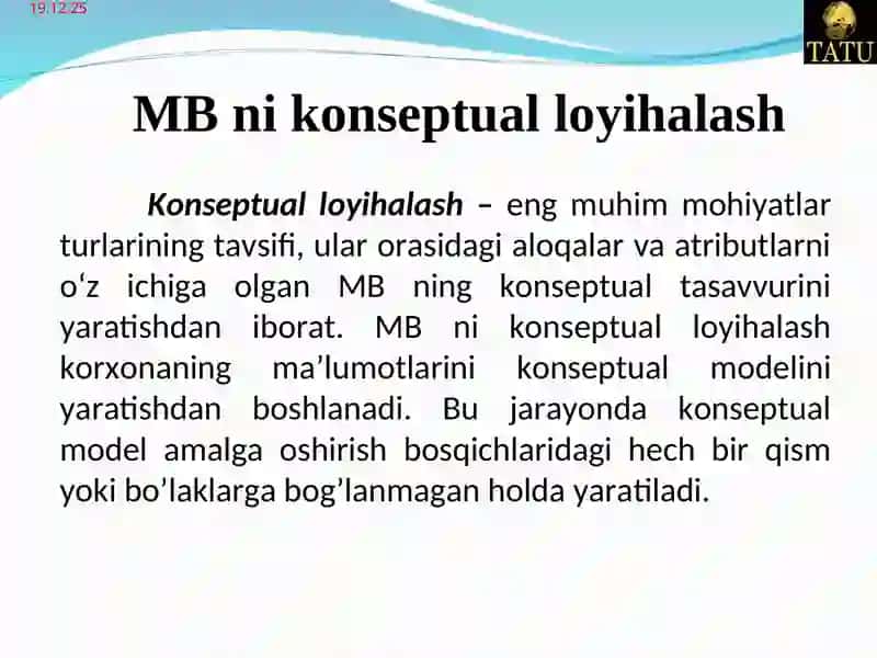 Ma’lumotlar bazasini rejalashtirish, loyihalash va adminstratorlash 3