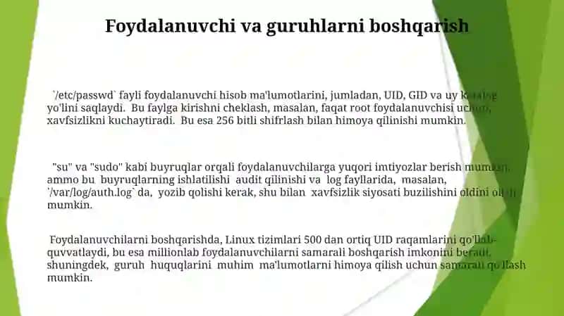 Unix / Linux tizimlarida ishlatiladigan tizim xavfsizligiga doir xavfsizlik siyosati 3
