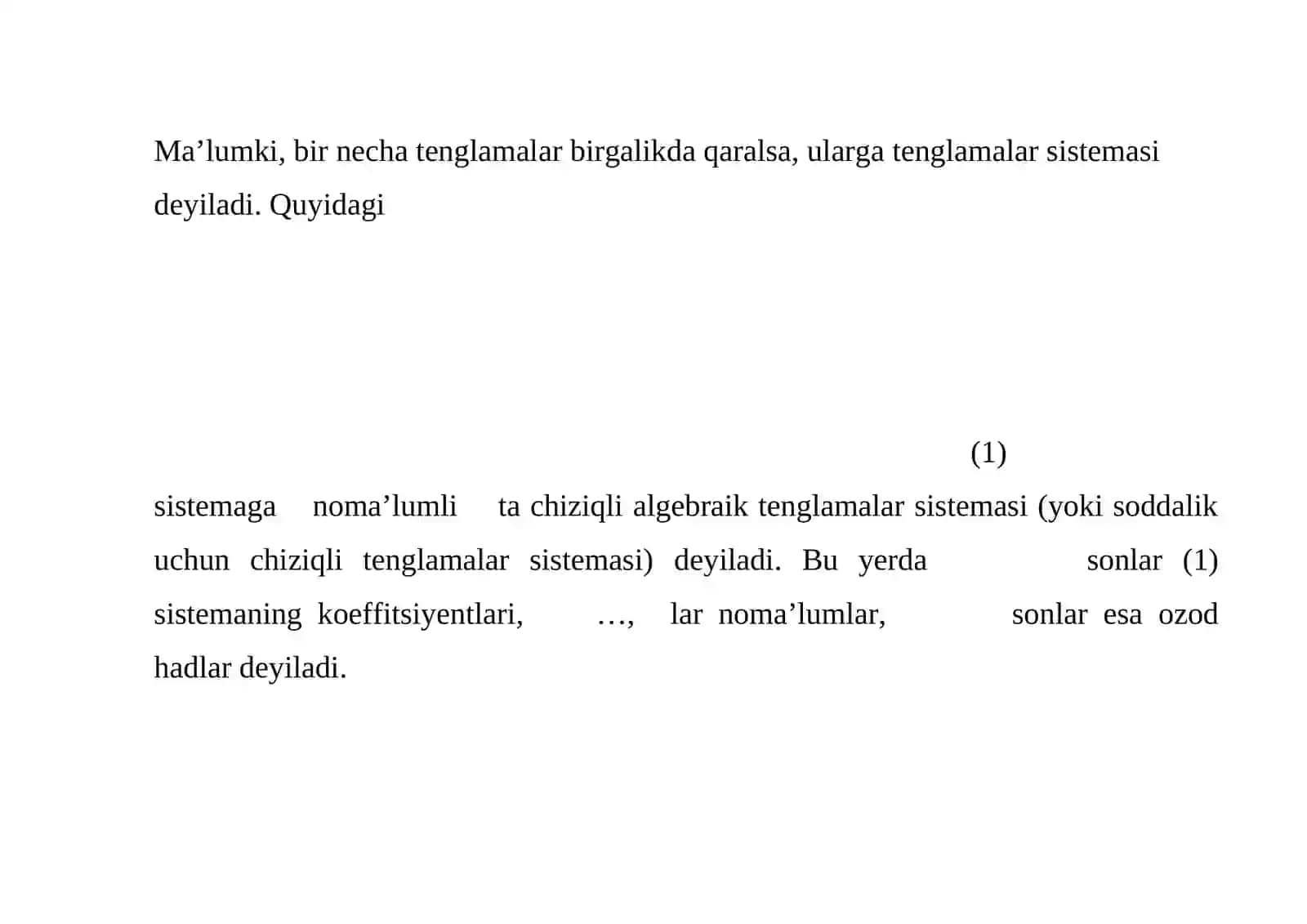 Chiziqli Algebraik Tenglamalar Sistemi 3