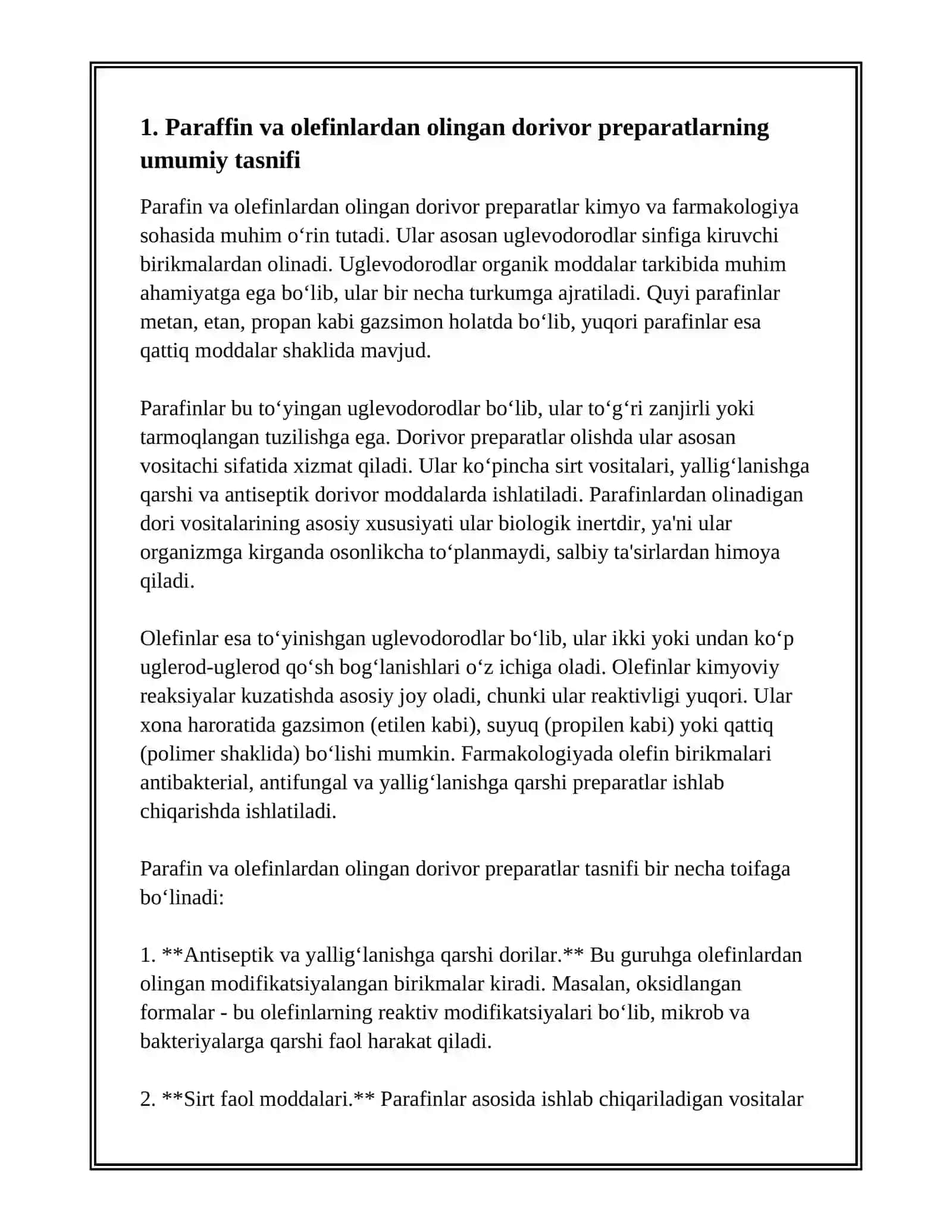 PARAFINLAR OLEFINLAR ASOSIDA OLINADIGAN DORI PRREPARATLARI 3