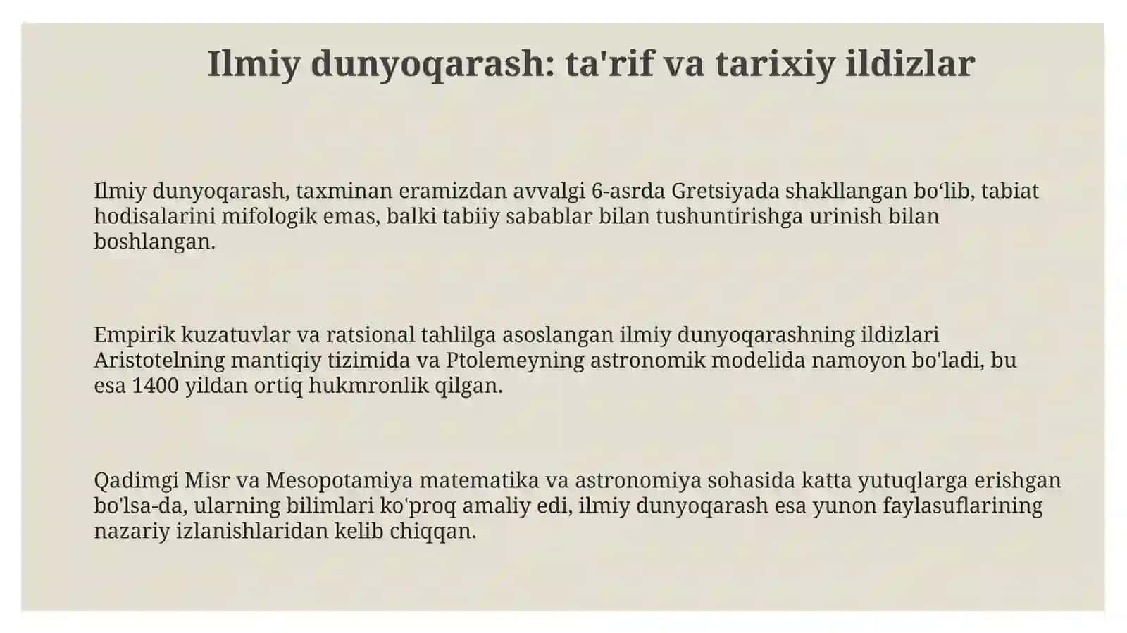Dunyoning ilmiy manzarasivauning evolyutsiyasi 3