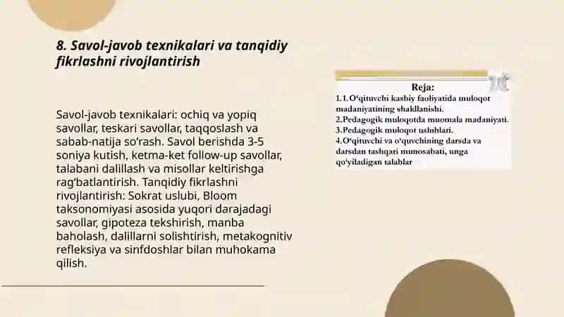 Oʻqituvchi va Oʻquvchi orasida jonli muloqot tashkil etiw 3