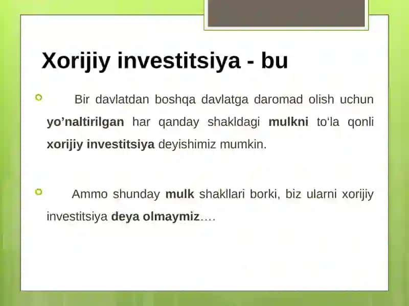 Xorijiy investitsiyalar 3