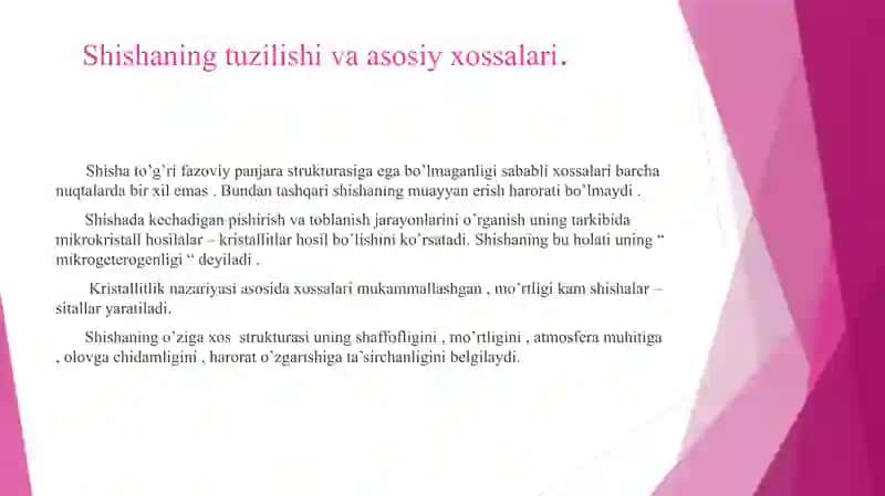 Shisha Materiallarning Asosiy Fizik – Mexanik va Fizik-Kimyoviy Xossalari 3