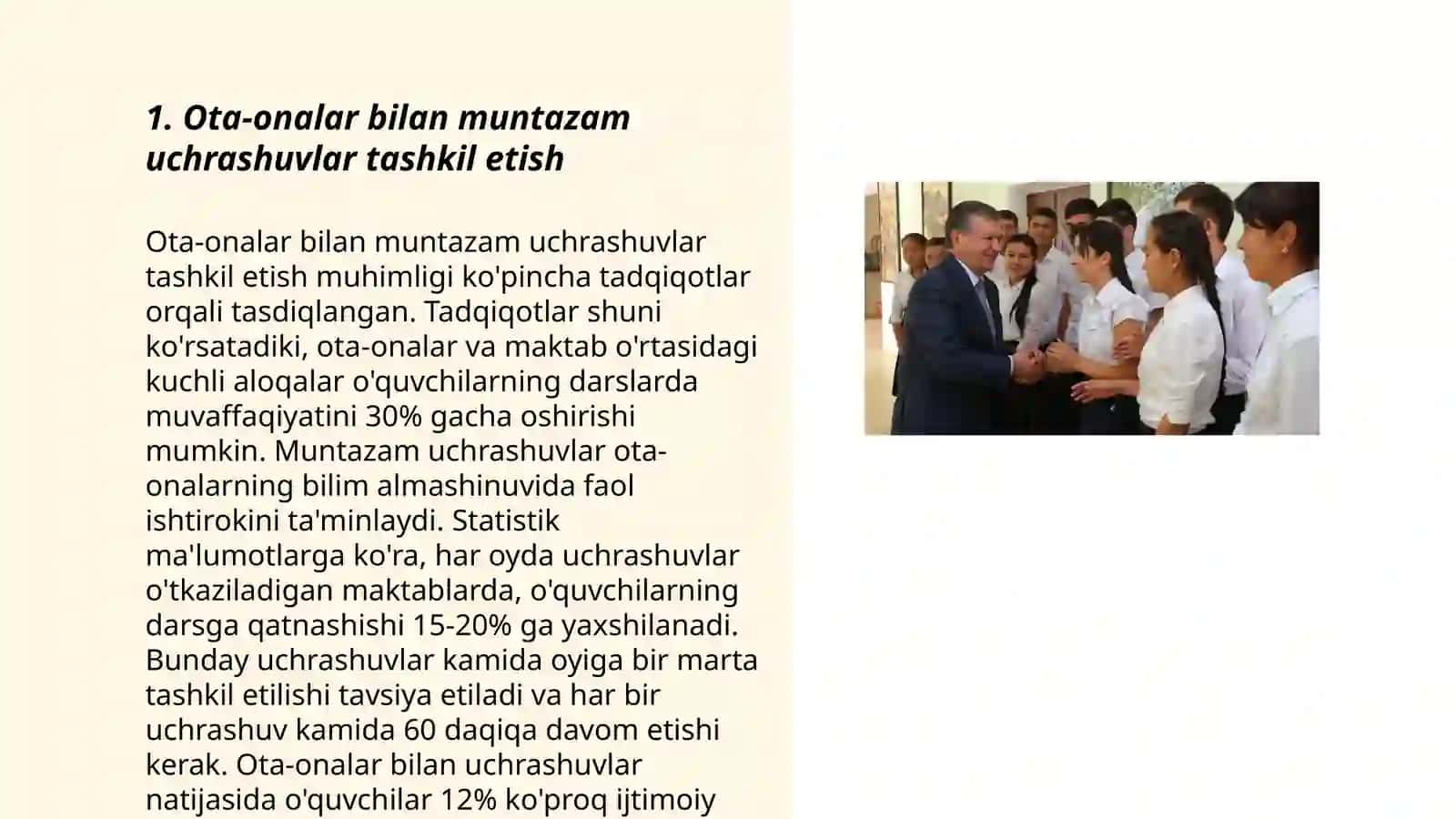 Ota-onalar bilan muntazam uchrashuvlar tashkil etish 3
