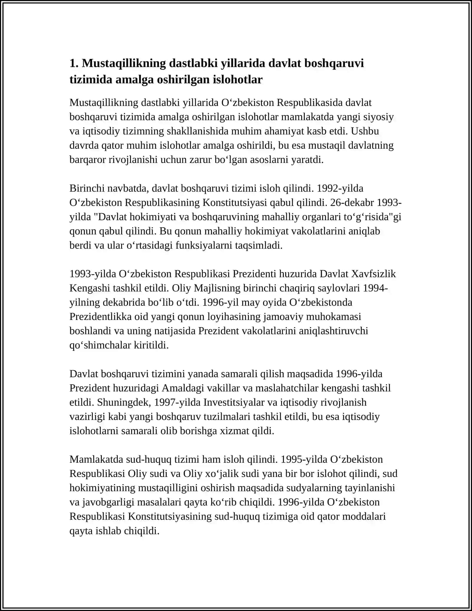 MUSTAQILLIK YILLARIDA DAVLAT BOSHQARUVI TIZIMIDA AMALGA OSHIRILGAN ISLOHOTLAR 3