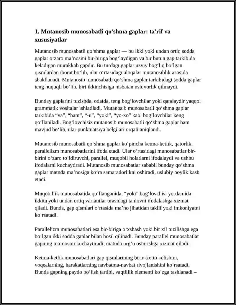 MUTANOSIB MUNOSABATLI QO'SHMA GAPLAR 3