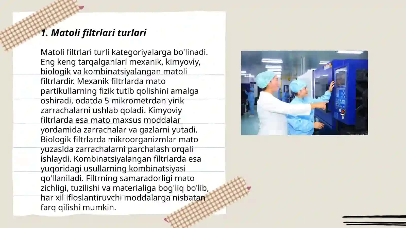 Matoli filterlar matoli filterlarni ishlab chiqarish korhonalarida qullanilishi 3