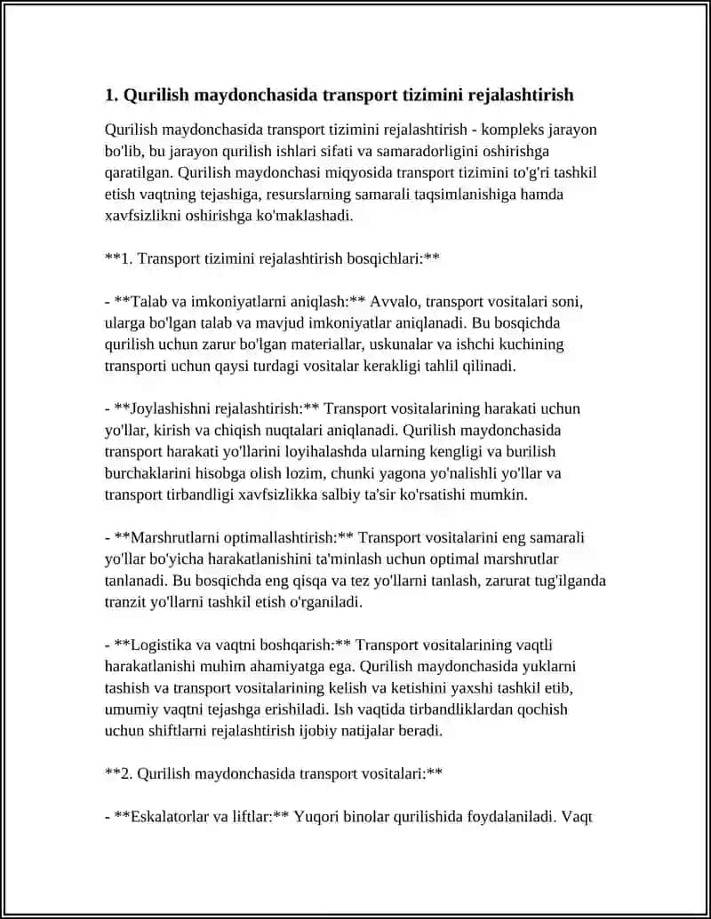 QURILISHDA TRANSPORTNI TASHKIL ETISH 3