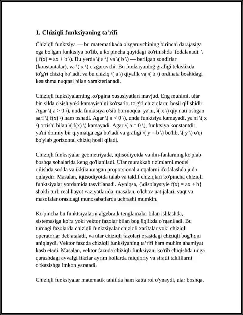 CHIZIQLI FAZONING TARIFI VA MISOLLAR 3
