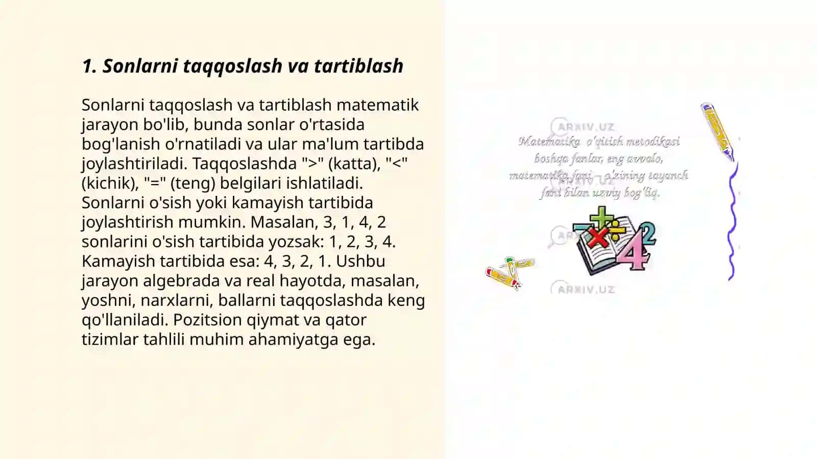 Sonlarni taqqoslash va tartiblash 3