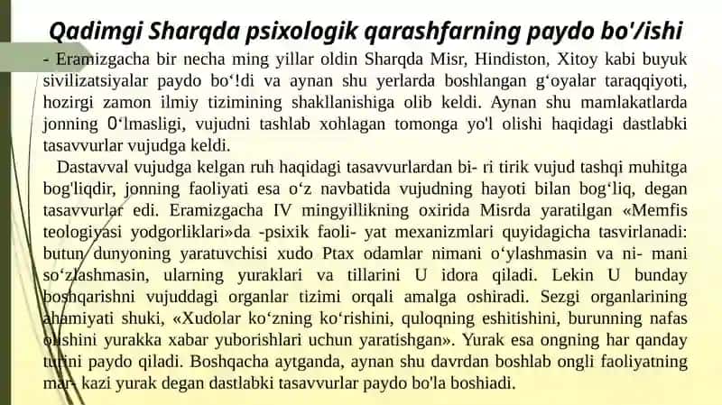 Qadimgi Sharqda Psixologik Qarashlarni Paydobo'lishi 3