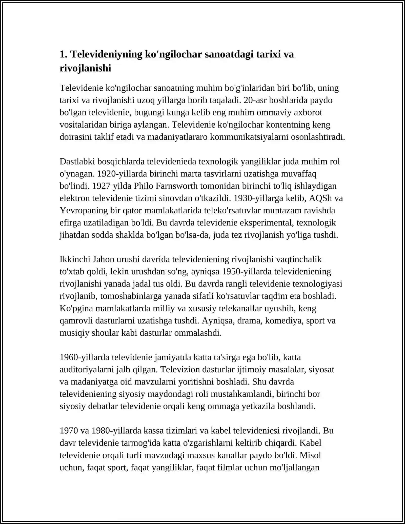 TELEVIDENIE - KO'NGILOCHAR SANOAT SIFATIDA 3