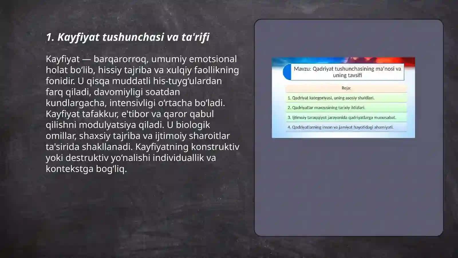 Kayfiyatning umumiy tavsifi va uning tuzilishi 3