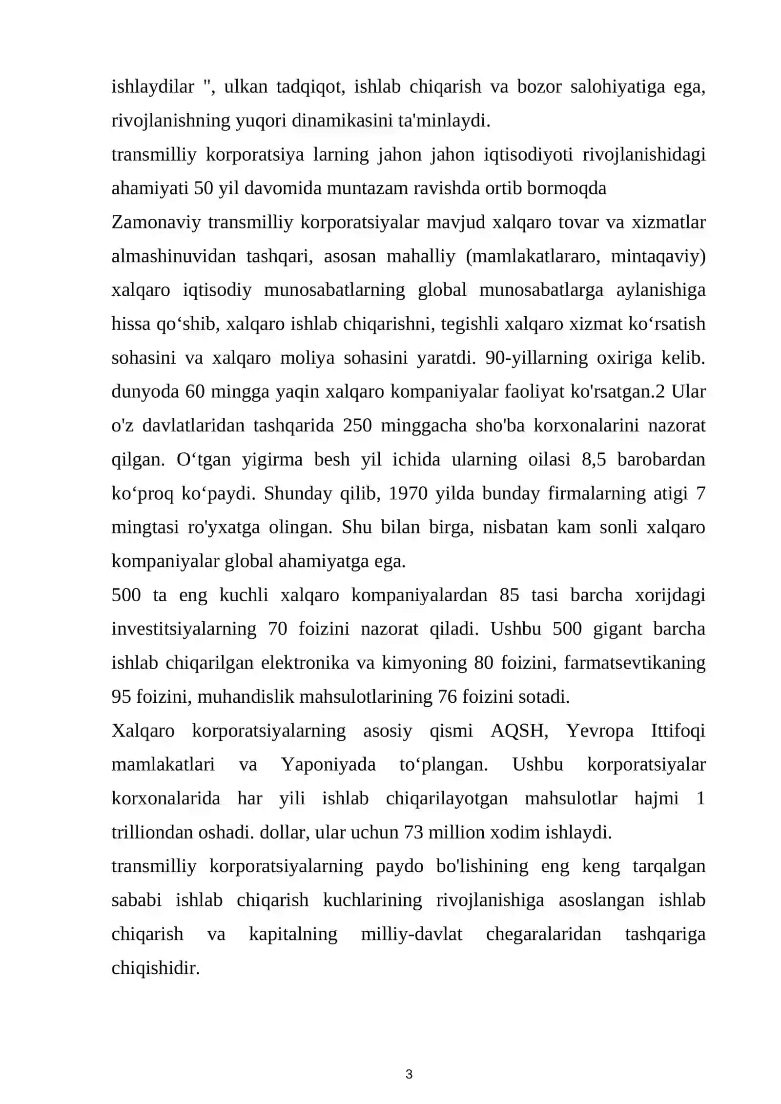 Transmilliy korporatsiyalar faoliyatining global kengayishi 3