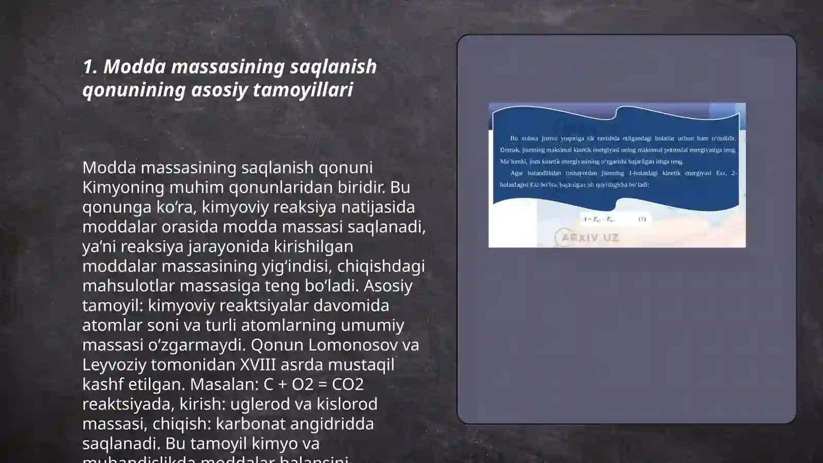 Modda massasining saqlanish qonuni 3