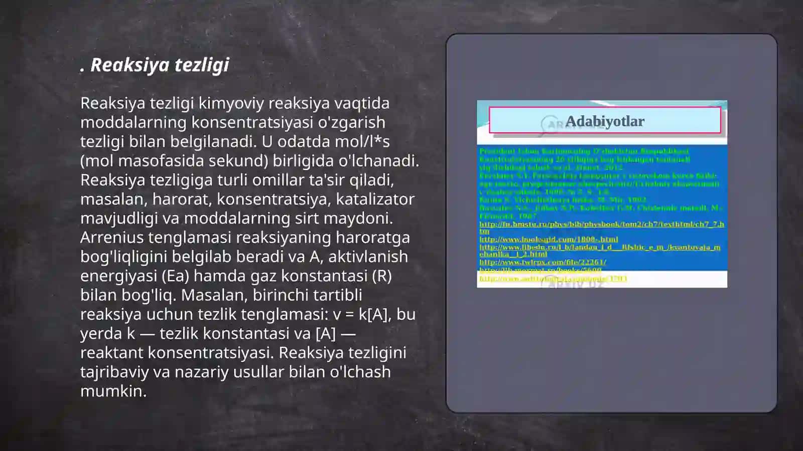 Kinetika mavzusi boʻyicha masalalar yechish 3