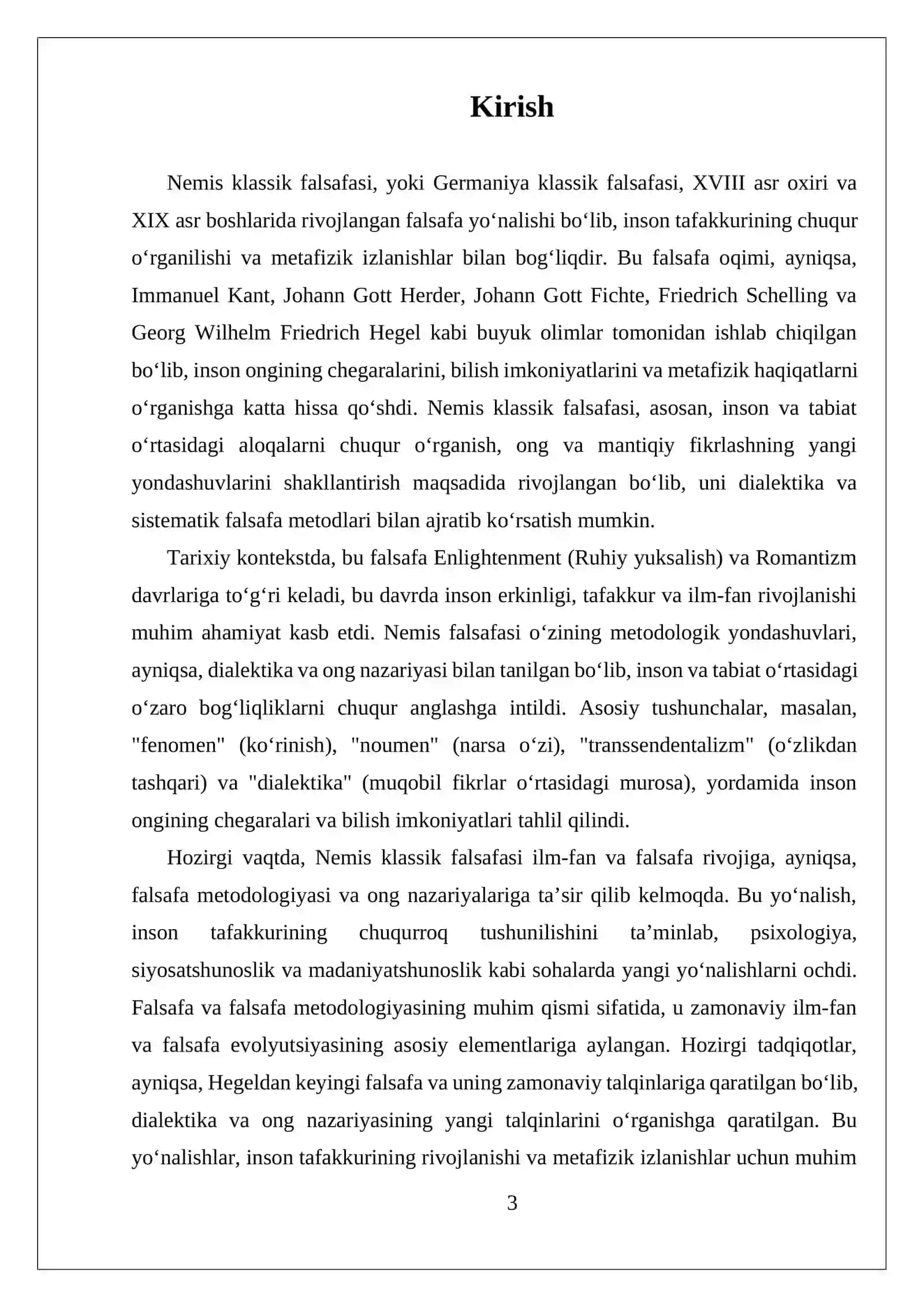 Nemis klassik falsafasi REFERAT 3
