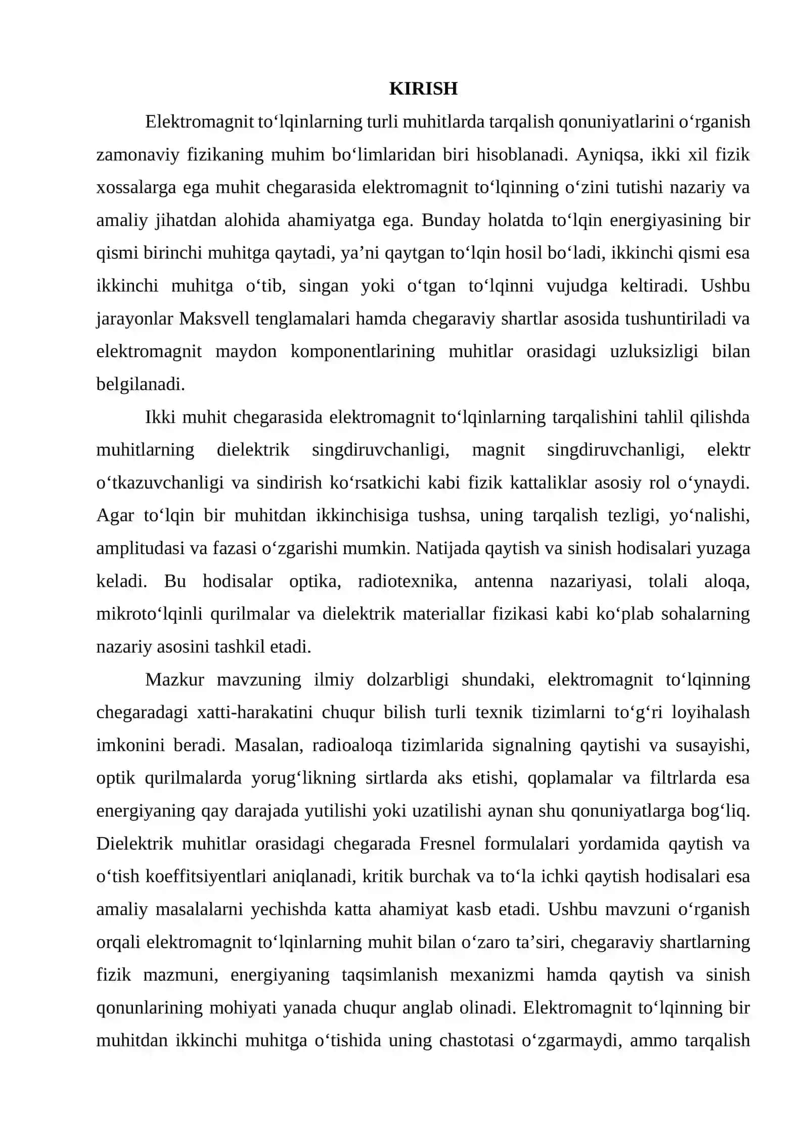 Ikki muhit chegarasida elektromagnit to‘lqinlarning tarqalishi 3
