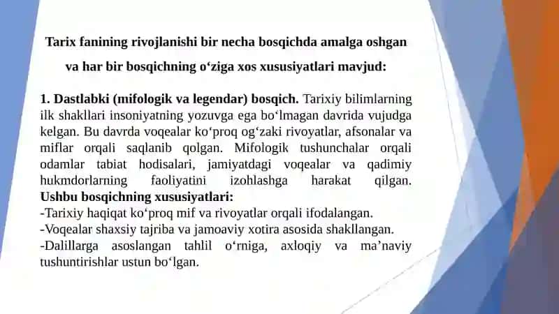 Tarix fanining nazariy asoslari: rivojlanish bosqichlari 3