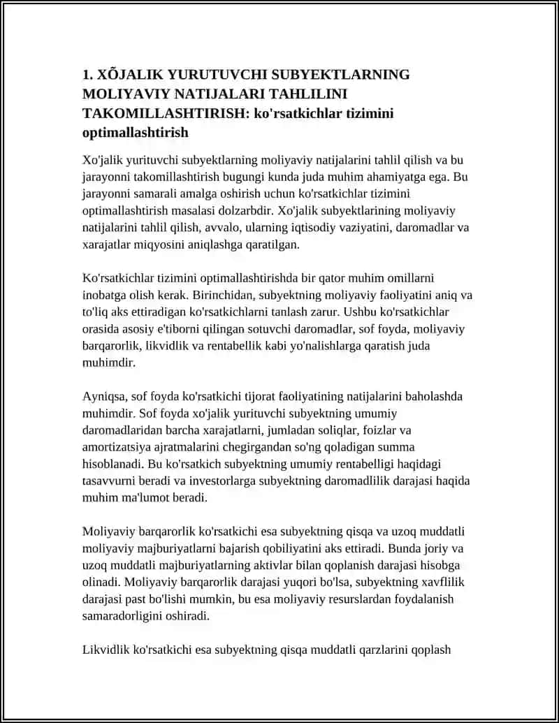 XÕJALIK YURUTUVCHI SUBYEKTLARNING MOLIYAVIY NATIJALARI TAHLILINI TAKOMILLASHTIRISH 3