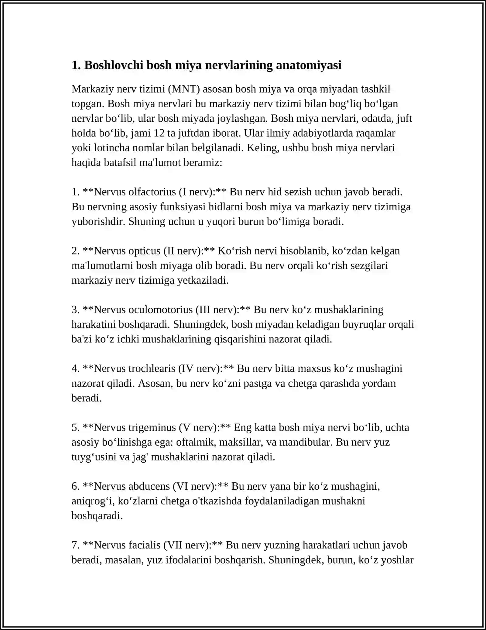 BOSH MIYA NERVLARINING HOSIL BO'LISHI.XI JUFT BOSH MIYA NERVLARI 3