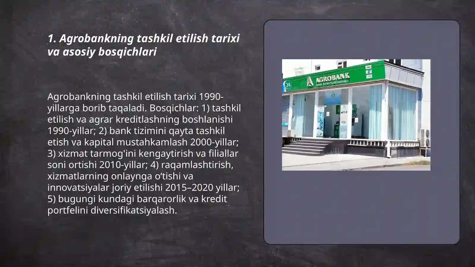 Agrobank Aksiyadorlik Tijorat bankining tashkil etilishi va bugungi kundagi faoliyati 3