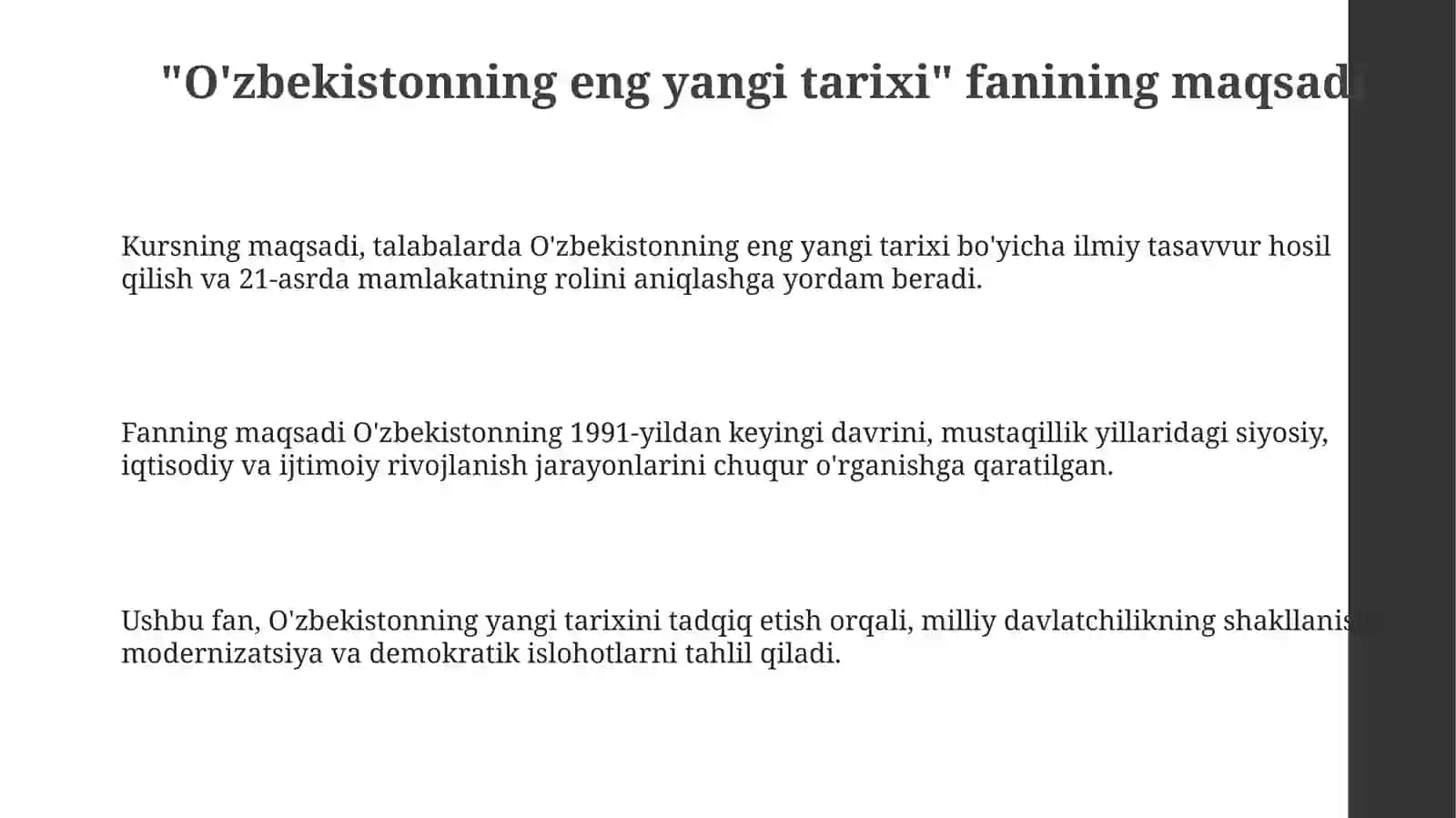 O'zbekistonning eng yangi tarixi akademik fanining maqsadi va vazifalari 3