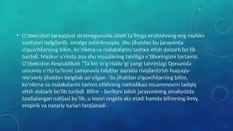 O`quvchilarning bilim, ko`nikma va malakalarini baholashning reyting tizimi 3