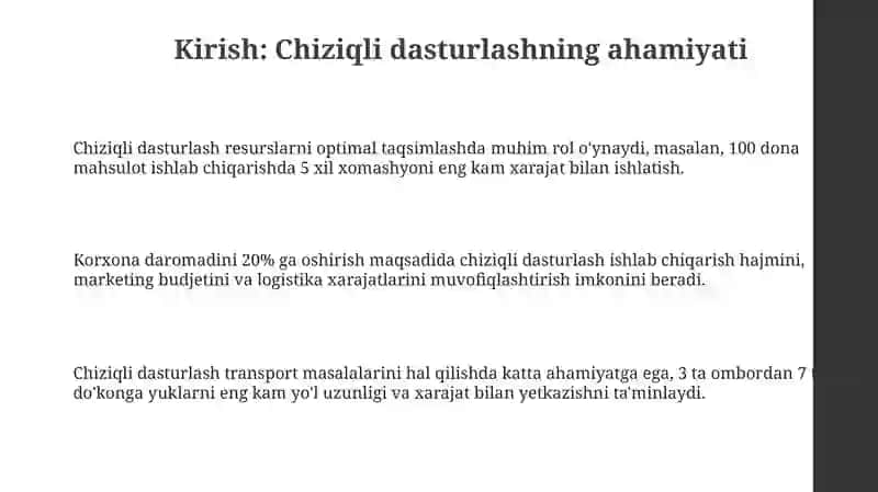 Chiziqli dasturlashning asosiy maqsadi 3