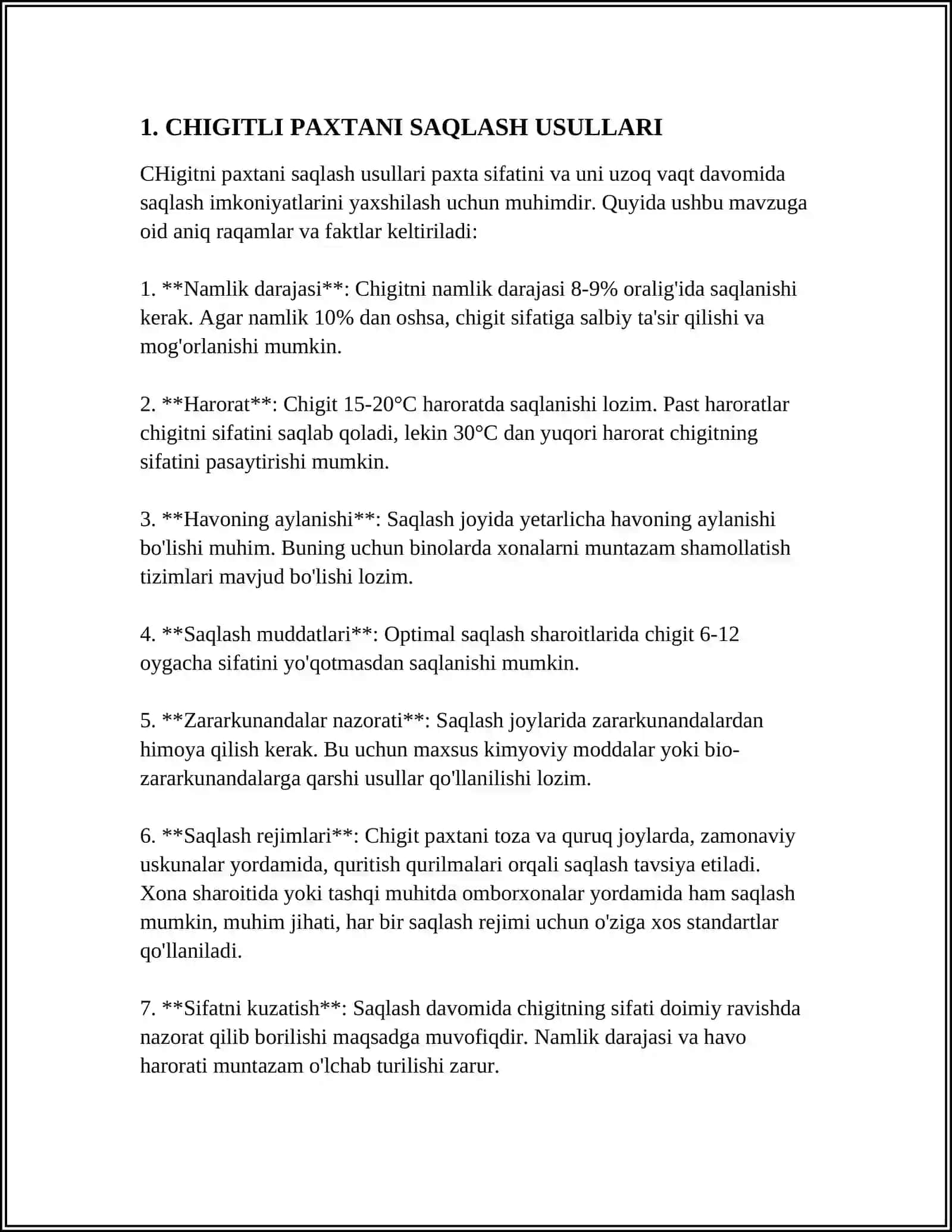 CHIGITLI PAXTANI SAQLASH TEXNOLOGIYASI 3