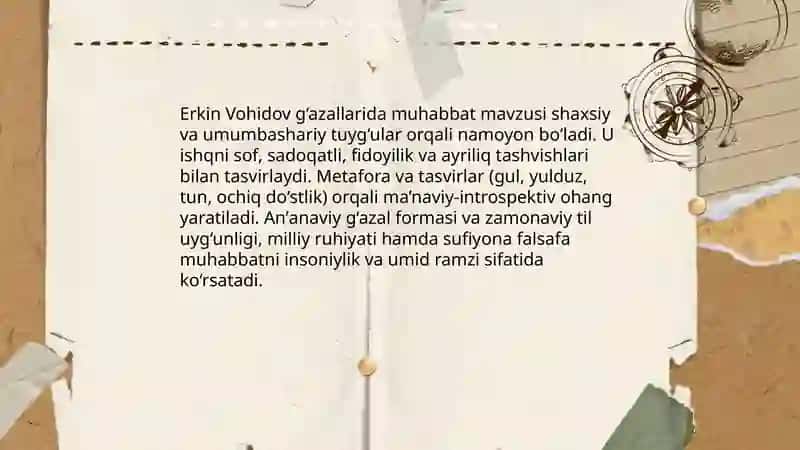 Erkin Vohidov g‘azallari tahlili 3