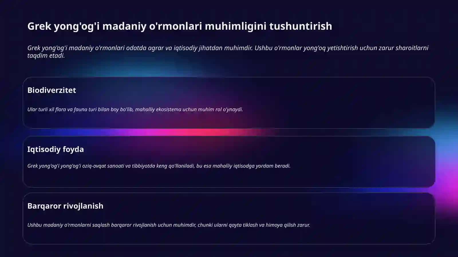 Grek yong'og'i madaniy o'rmonlarini barpo etish 3