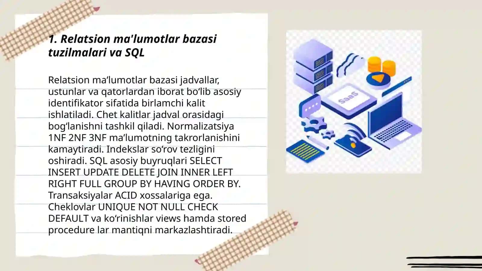 Relatsion ma'lumotlar bazasi tuzilmalari va SQL 3