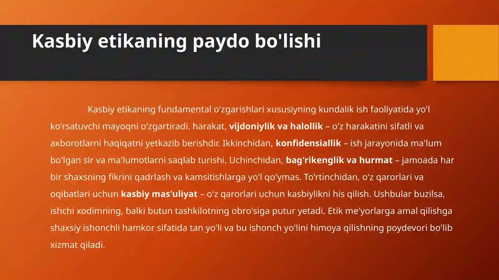 Kasb etikasi va imdjini shakllantirish 3