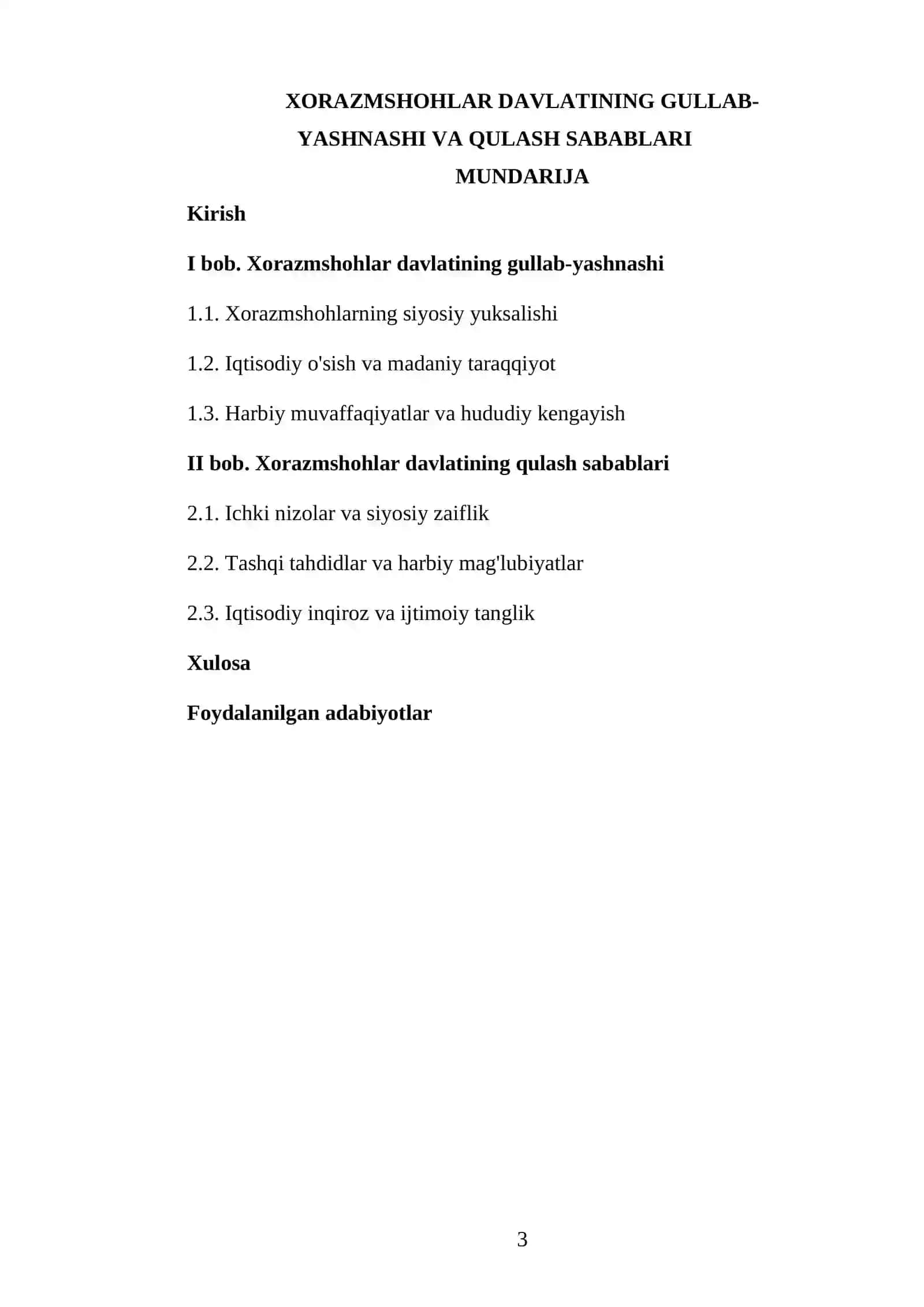 Xorazmshohlar davlatining gullab-yashnashi va qulash sabablari kurs ishi 3