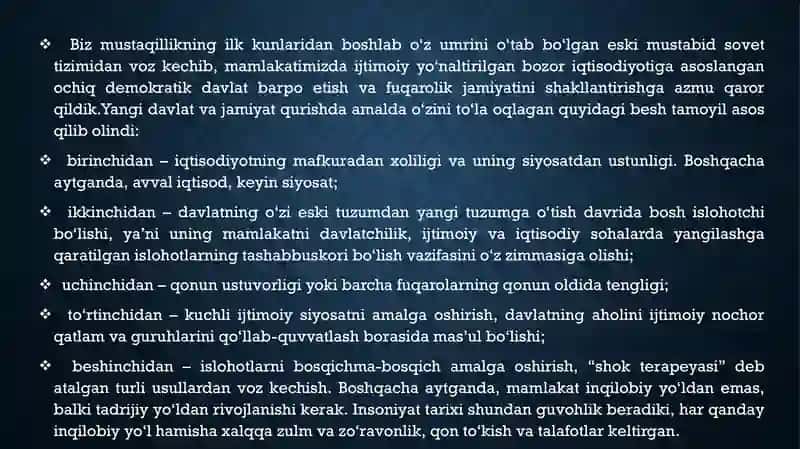 Oʻzbekistonning oʻziga xos istiqlol va taraqqiyot yoʻli 3