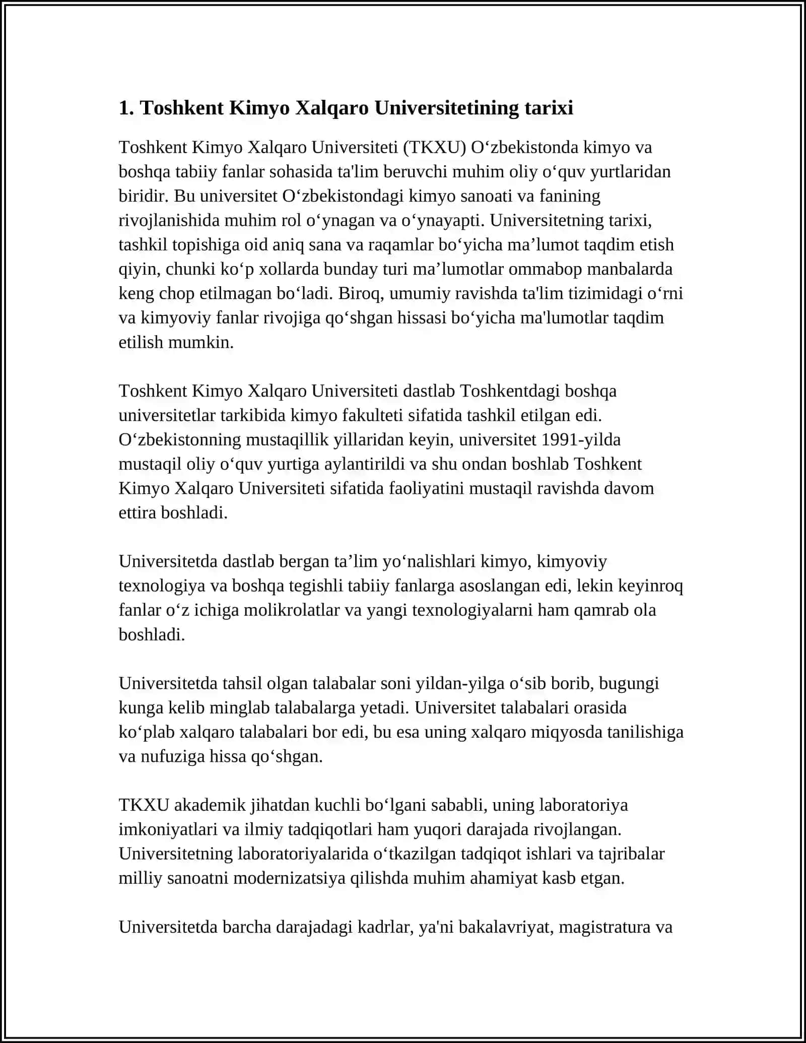 Toshkent Kimyo Xalqaro Universitetining tarixi 3