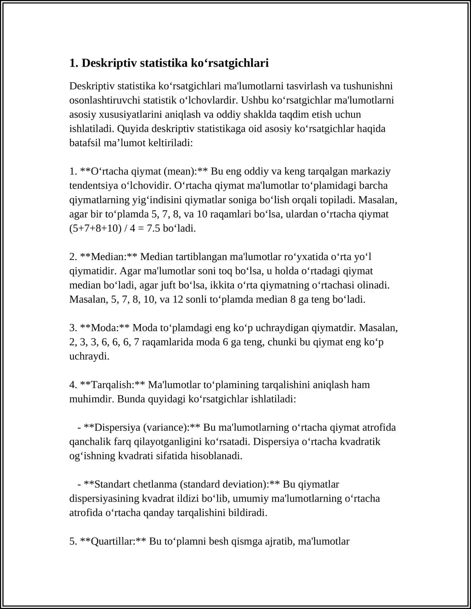 STATISTIK KO‘RSATGICH 3