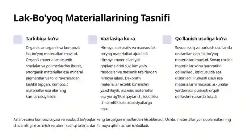 Yo'l Qurilishida Lak-Bo'yoq Materiallari 3