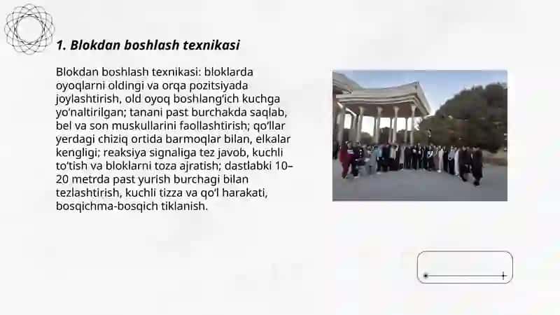 Qisqa masofalarga yugurish texnikasi 3
