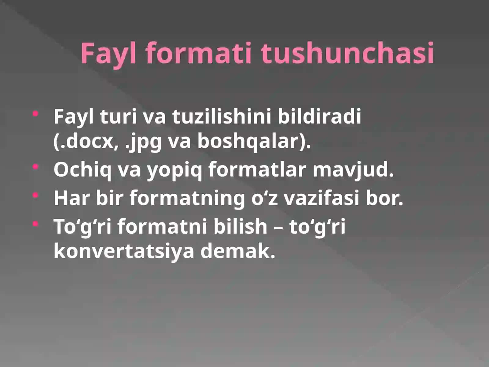 KONVERTATSIYA.FAYLLARNIBIRFORMATDANBOSHQAFORMATGAO’TKAZISH.ONLAYNKONVERTATSIYADASTURLARIDANFOYDALANISH 3