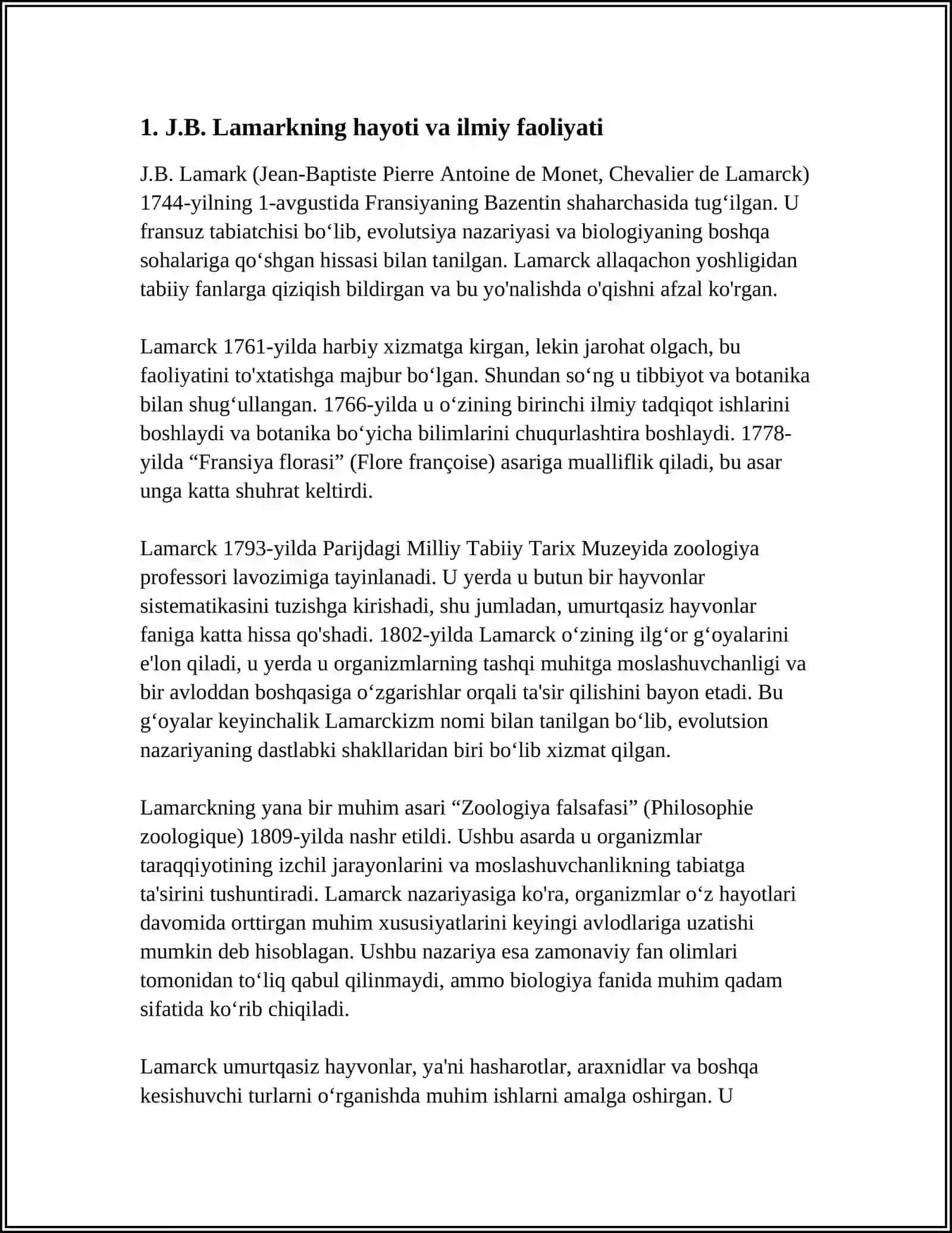 J.B. Lamarkning EVALYUTSION TA'LIMOTI 3