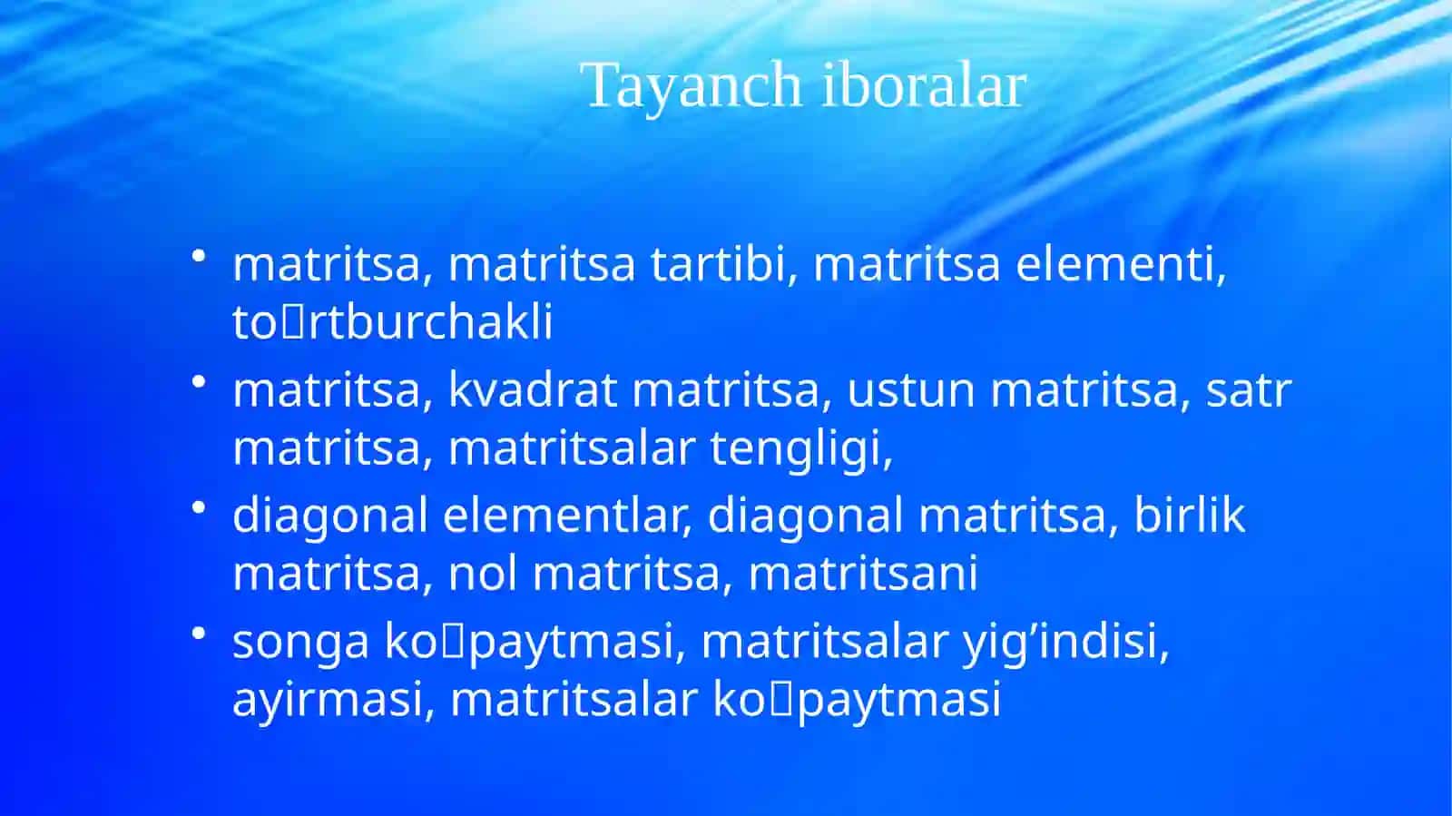 MA’RUZA. Matritsalar algebrasi. f.-m.f.n. dost 3