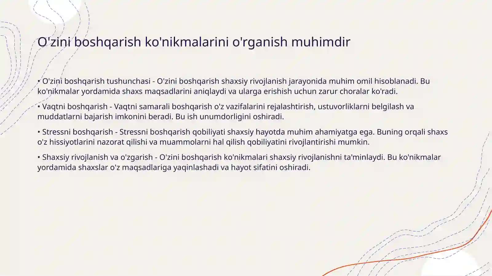 O'z o'zini boshqarish ko'nikmasini rivojlantirish usullari 3